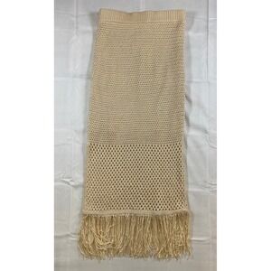 House of Harlow 1960‎ Beige Crochet Maxi Skirt With Fringe Size XS